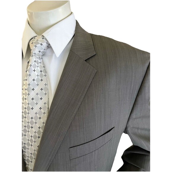 Hugo Boss The Jam76/Sharp1 Men Suit Textured Stripe Wool 48R 38-40x29 USA Made - Picture 2 of 14